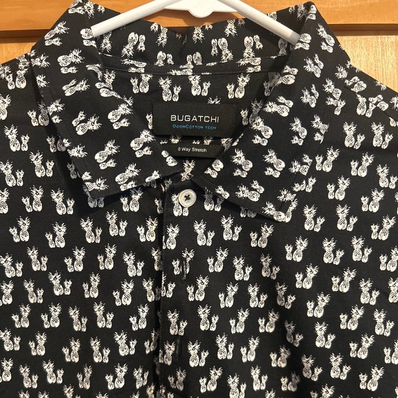 Bugatchi Pineapple Print Knit Short Sleeve Stretch Cotton Button-Up Shirt - Picture 2 of 3